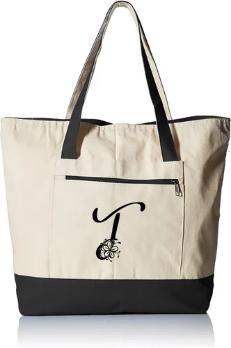 Vista 18 de TBF Bolsa de lona con cremallera grande personalizada con inicial, bolsas de regalo resistentes para mujer