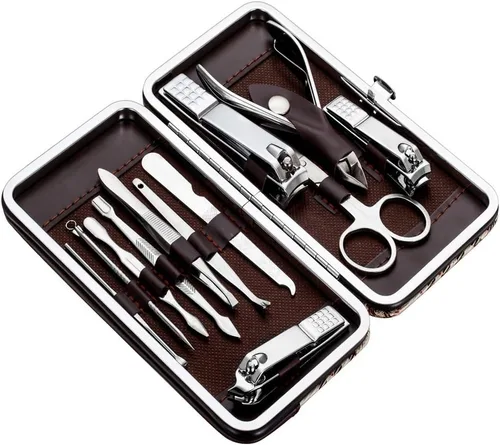 Vista 10 de Tseoa Juego de manicura de cuidado personal, kit de cortaúñas, juego profesional de pedicura para cortaúñas, herramientas de uñas con lujosa funda