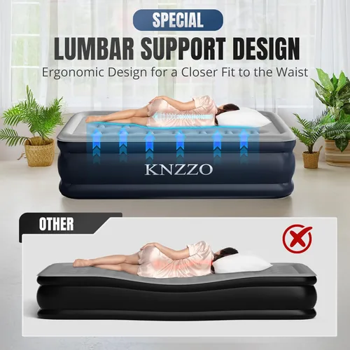 Vista 7 de Colchón de aire doble con bomba incorporada, colchón inflable superior de 18 pulgadas con tela flocada impermeable, cama inflable rápida de tres