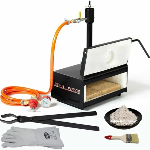 DEVIL-FORGE Forja de propano de gas Farrier DFHS1+1D/2.8", 1 quemador DFP (80.000 BTU), válvula de bola de gas, estrangulador de aire, 1 puerta,