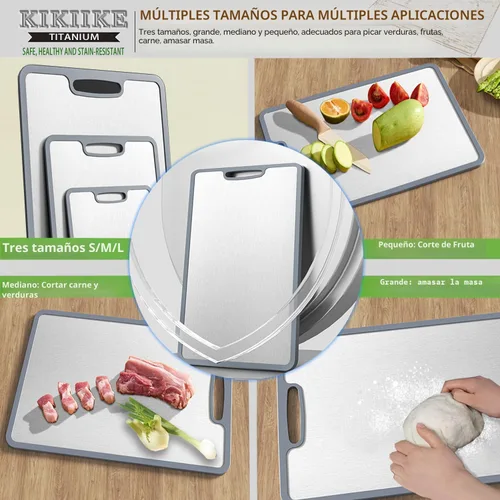 Vista 5 de Tabla de Cortar de Titanio de Doble Cara con Borde de Silicona Antideslizante Tablas de Cortar de Titanio Puro para Cocina - Tabla de Cortar