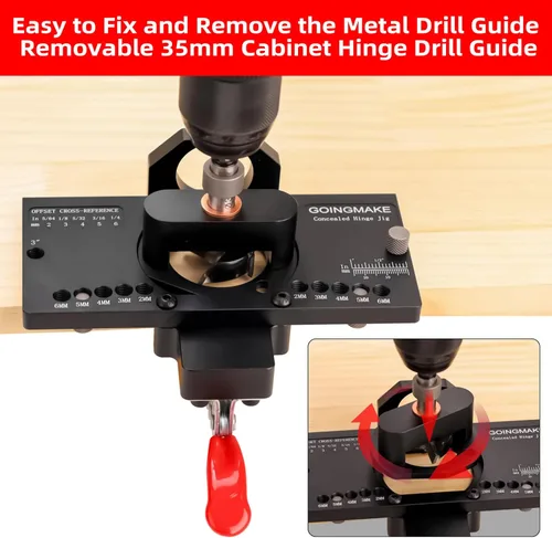 Vista 6 de GOINGMAKE plantilla de bisagra oculta de metal con abrazadera rápida y adaptador de aspiradora de polvo Oculta plantilla de bisagra de puerta