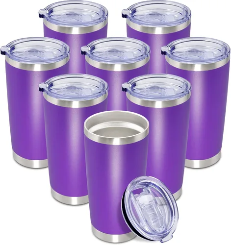 Vista 14 de Vaso de viaje de café de 20 onzas a granel con tapa, acero inoxidable de doble pared aislada al vacío, tazas con recubrimiento en polvo que se