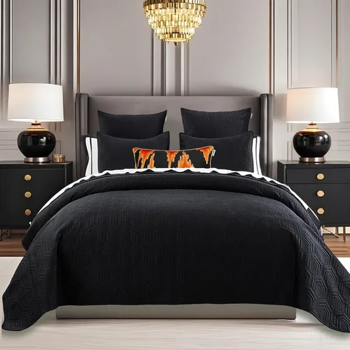 Vista 16 de Querencia Juego de edredón de terciopelo de lujo tamaño Queen, edredón beige tostado, edredón geométrico acolchado, colcha bordada, ropa de cama