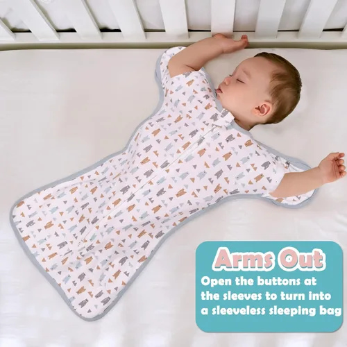Vista 4 de JULYFIRE Paquete de 2 mantas de transición con cremallera de 2 vías, 2 en 1 brazos de transición hacia arriba, manta de algodón para recién nacidos