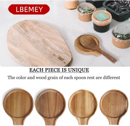 Vista 6 de LBEMEY Soporte para cucharas de madera de acacia para estufa, soporte redondo liso para cuchara de madera para encimera de cocina con pies