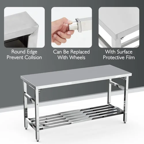 Vista 4 de Mesa plegable de acero inoxidable de 24 x 60 pulgadas para preparación y trabajo, isla de cocina de acero inoxidable resistente comercial NSF