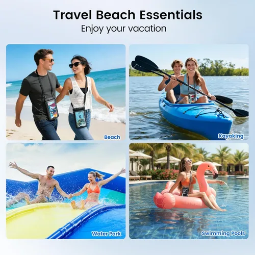 Vista 7 de Niveaya Bolsa impermeable para teléfono con doble espacio - 2 unidades, funda impermeable con cordón para iPhone 16/15/14/13/12 Pro Max hasta 8.3