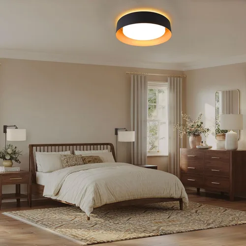 Vista 9 de Bargeni Lámpara de techo empotrada, lámpara de techo LED de 12.5 pulgadas con luz nocturna, negro mate con interior dorado, 24 W/2700 K/3000 K/4000