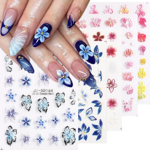 Vista 14 de Fcozpjk Calcomanías de uñas con lazo en relieve 5D, 5 hojas autoadhesivas de cintas rosas y blancas, arte de uñas para el día de San Valentín, dijes