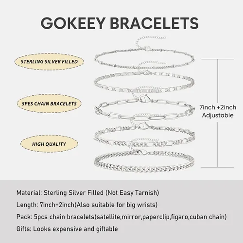 Vista 5 de Pulseras de oro para mujer, a la moda, chapadas en oro real de 14 quilates, delicadas pulseras apilables de cadena de eslabones cubanos con clip