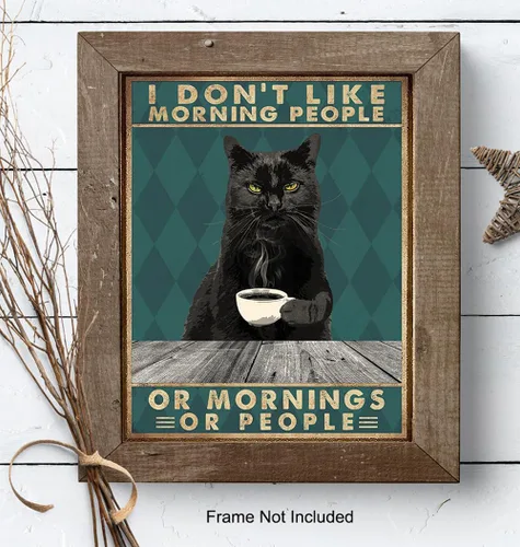 Vista 8 de Kitchen Wall Decor - Cat Wall Art - Funny Quotes Wall Decor - Coffee Bar Decor - Cafe Art Print - Black cat Themed Gifts for Kitty Lovers - Cute