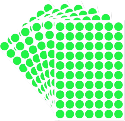 Etiquetas adhesivas de punto - 1.27 cm de diámetro, etiquetas circulares fluorescentes verdes, 1400 piezas, etiquetas redondas autoadhesivas y Verde