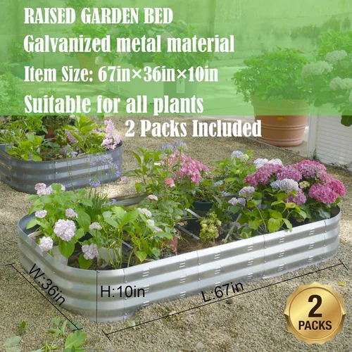 Vista 3 de Kit de cama de jardín elevada galvanizada, grandes camas de jardín elevadas de metal para verduras, macetas galvanizadas elevadas para exteriores