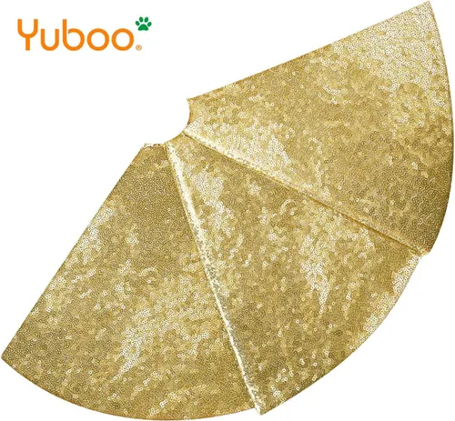 Vista 6 de Falda de lentejuelas para árbol de Navidad, 48 pulgadas, doble capa, para bodas y fiestas