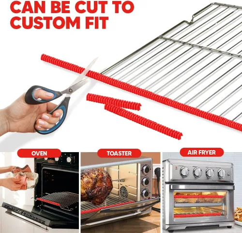 Vista 5 de Protector de Rejilla de Horno de Silicona, Extra Largo de 22" Rojo (Paquete de 2), Ajuste de Longitud Completa en Hornos de Tamaño Estándar