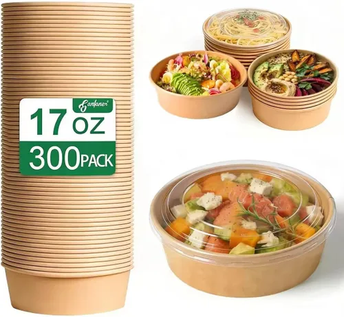 Vista 15 de Cuencos de papel redondos desechables de 34 onzas con tapa, 50 juegos de cajas de contenedores de delicatessen, a prueba de derrames, aptos