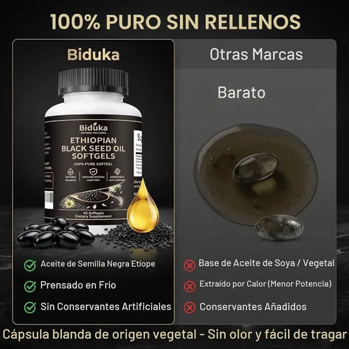 Vista 4 de Cápsulas de aceite de semilla negra etíope 100% pura, 800 mg, 60