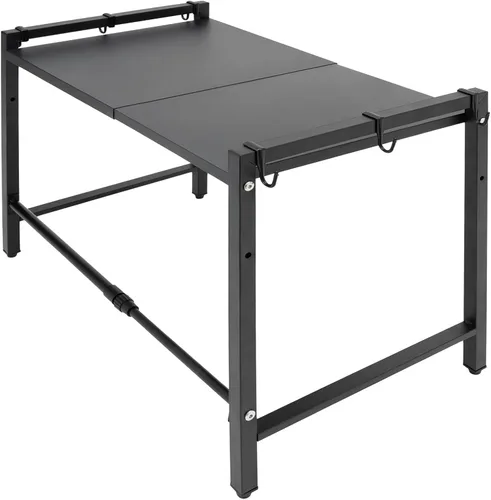 Vista 3 de Estante extensible para horno de microondas, estante ajustable para encimera de cocina, soporte de microondas de 2 niveles con 6 ganchos para Negro