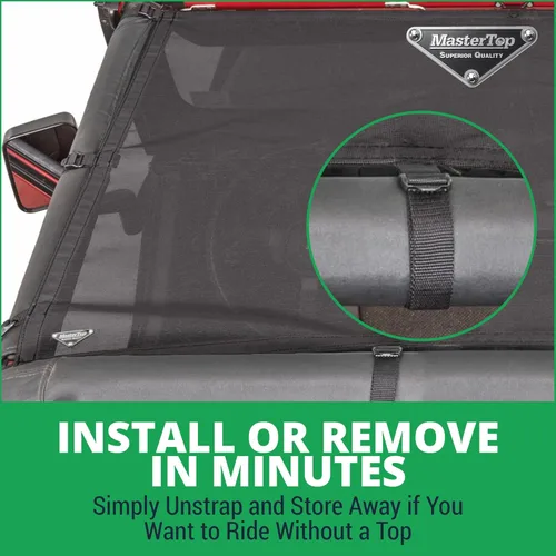 Vista 6 de MasterTop Parasol de Malla Tipo Bikini – Se adapta a Jeep Wrangler YJ 1987-1995 – Jeep YJ Bikini Top Jeep YJ Parasol Jeep YJ Parte Superior de Malla