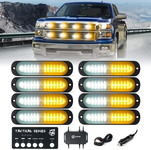 Vista 18 de Xprite Kit de luces estroboscópicas LED ámbar para montaje en superficie, parrilla de parrilla lateral, luz intermitente de advertencia