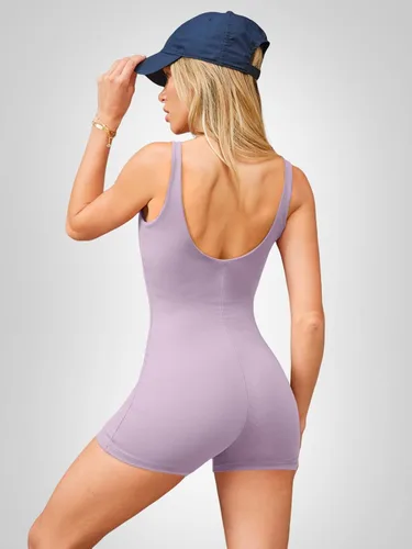 Vista 2 de AUTOMET Overol para mujer, overol de una pieza, pantalones cortos, sin mangas, sin espalda, sin costuras, trajes ajustados 2024