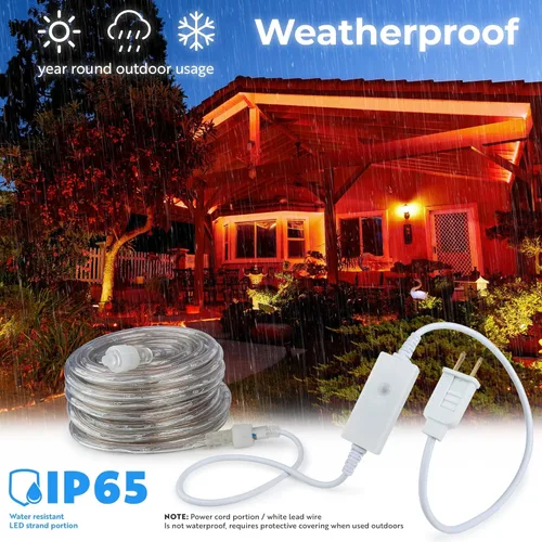 Vista 3 de 76 LEDs, cuerda de luz LED naranja exterior de 10 pies, 8 modos, iluminación exterior permanente impermeable para exteriores, funda de PVC
