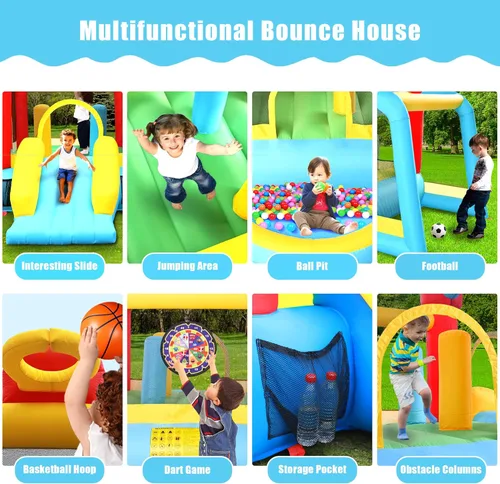 Vista 5 de WELLFUNTIME - Casa inflable de rebote con tobogán, castillo hinchable con soplador y piscina de olas, aro de baloncesto, portería de fútbol