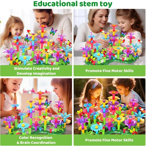 Vista 4 de Doloowee 102 piezas de juguetes de construcción de jardín de flores para niñas de 3, 4, 5, 6, 7 años, juguetes apilables de construcción