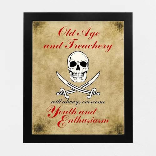 Vista 6 de Old Age and Treachery- Funny Pirrate Wall Art, Sarcastic Distressed Skull Print Replica Wall Print Is Ideal For Home Decor, Office Decor, Man Cave &