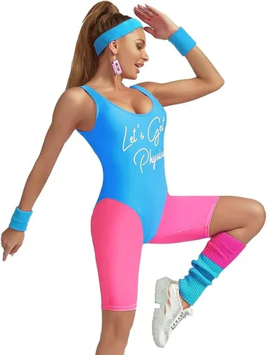 Vista 4 de Bandas para el sudor (juego de diadema/pulsera) para entrenamiento, fiesta de disfraces de los años 80