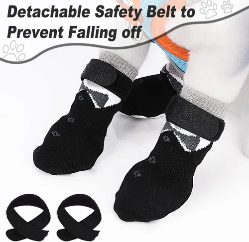 Vista 3 de PETLOFT Calcetines antideslizantes para perro, 4 piezas calcetines antideslizantes para interiores con correa de cierre desmontable ajustable