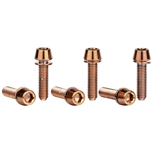 Vista 18 de Tornillo hexagonal Ti Allen de titanio M5x16 de cabeza cónica de 0.71 pulgadas con tornillo de arandela para piezas de vástago de bicicleta, paquete