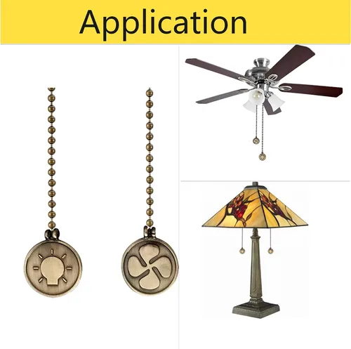 Vista 4 de TWDRTDD Adornos de cadenas para ventilador de techo, 2 conectores de cadena de 12 pulgadas de largo, patrón de ventilador de bombilla de latón Latón