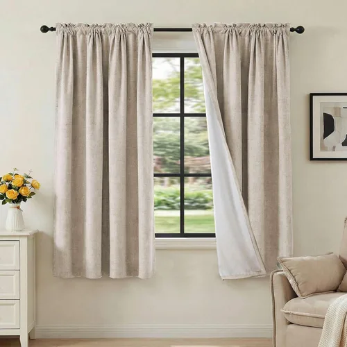 Vista 42 de H.VERSAILTEX Cortinas de aspecto de lino 100% opacas de 45 pulgadas de largo para dormitorio con bolsillo para cortinero de 42 pulgadas de ancho