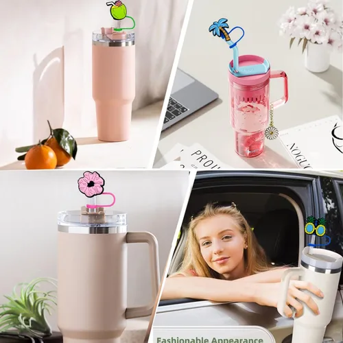 Vista 5 de 12 tapas de pajilla, bonita cubierta de paja de verano para vaso Stanley de 30 y 40 onzas, cubrecolchón de popote para copa Stanley en diferentes