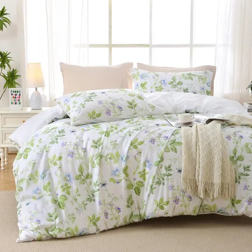 Vista 59 de MUXHOMO - Funda de edredón tamaño Queen, juego de funda de edredón reversible floral gris con cierre de cremallera, 3 piezas, juego de ropa de cama