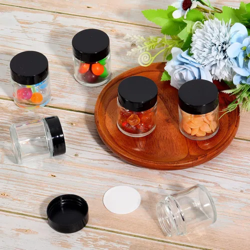 Vista 5 de Aoriher 60 frascos de vidrio con tapas, transparentes, pequeños, vacíos, redondos, para especias, boca ancha, conservas, contenedores de cosméticos