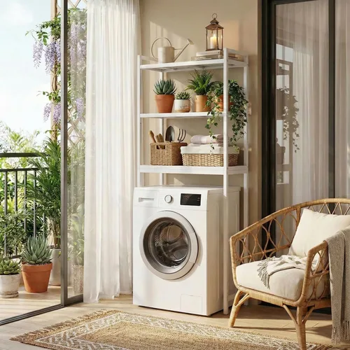 Vista 5 de Gizoon Armario de almacenamiento de 3 niveles sobre el inodoro, almacenamiento de bambú para baño sobre inodoro con estantes ajustables, estantes