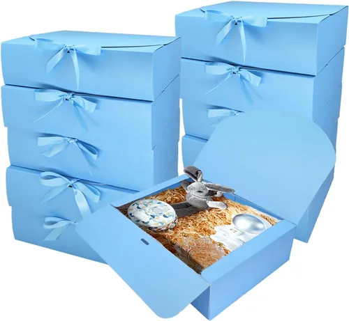 Vista 10 de BoShahai 10 cajas con tapas, papel kraft de 10.6 x 7.8 x 3.1 pulgadas, cajas de regalo negras con cinta, caja de propuesta de dama de honor