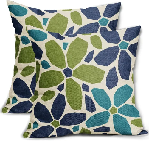 Vista 15 de Juego de 2 fundas de almohada de 16 x 16 pulgadas, diseño geométrico de flores de arte, fundas de almohada decorativas para exteriores, modernas