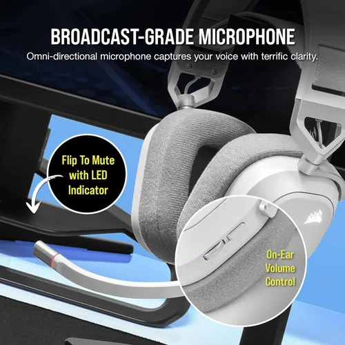 Vista 6 de CORSAIR Auriculares multiplataforma inalámbricos HS80 RGB para juegos, Dolby Atmos, diseño ligero y cómodo, micrófono de calidad de transmisión