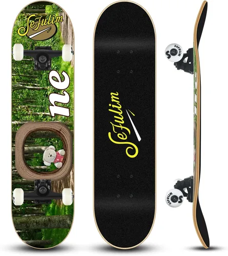 Vista 14 de Sefulim 31 x 8 Inch Complete Skateboard 7 Layer Canadian Maple Double Kick Deck Concave Cruiser Trick Skateboard for Boys Girls Teens Adults Beginner