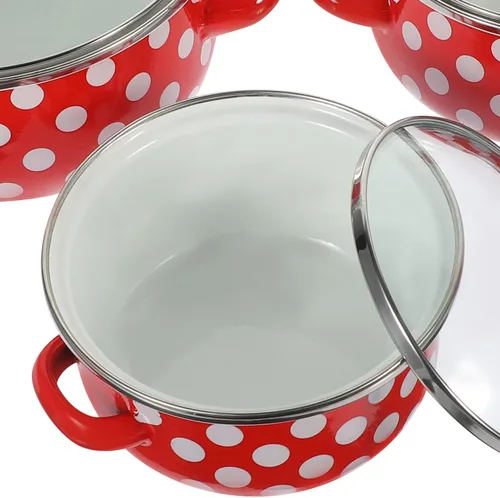 Vista 6 de Juego de mini olla de sopa esmaltada con asas dobles, sartén versátil para fideos de sopa y olla caliente, utensilios de cocina de 3 piezas