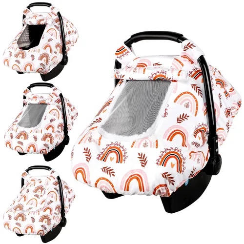 Vista 19 de Funda para asiento de auto Pea Pod para bebé, capota para asiento de auto infantil para recién nacidos con 2 capas de ventanas de tela de malla