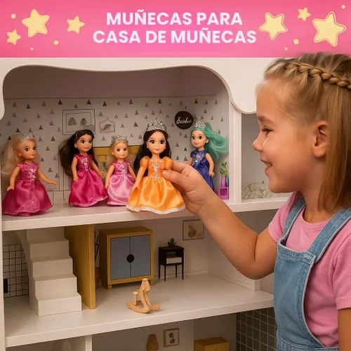 Vista 3 de Set de muñecas princesa de TOMLEON – 6 mini muñecas princesa con vestidos coloridos, coronas y joyas – Set de juego de rol de fantasía para niños
