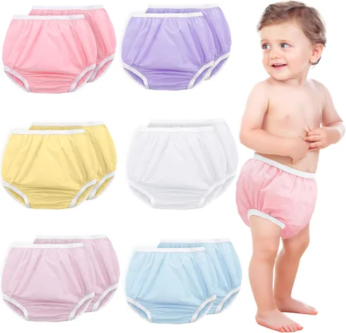 Vista 7 de Funtery Paquete de 12 pantalones de plástico impermeables para niños pequeños, fundas de pañales reutilizables, unisex, para entrenamiento de orinal