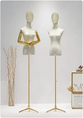 Vista 3 de Adjustable Female Dress Form Mannequin with Tripod Stand, Detachable Arms & Head for Sewing, Clothing & Jewelry Display - Gold B, Medium