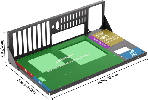 Vista 3 de JOYJOM Carcasa de PC Abierta, Carcasa de Computadora ATX de Marco Abierto, Rack de Carcasa de PC DIY para Placas Madre ATX MATX ITX, Acero Negro