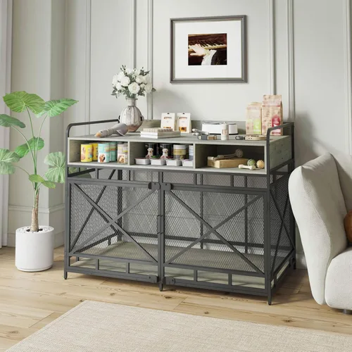 Vista 7 de Fulhope Muebles de Jaula para Perros, Mesa Auxiliar de Jaula para Perros de Madera Resistente de 48", Muebles de Perrera XL para Razas Grandes